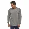 Patagonia Men's Long-Sleeved Text Logo Cotton/Poly Responsibili-Tee® - Gray