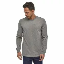 Patagonia Men's Long-Sleeved Text Logo Cotton/Poly Responsibili-Tee® - Gray