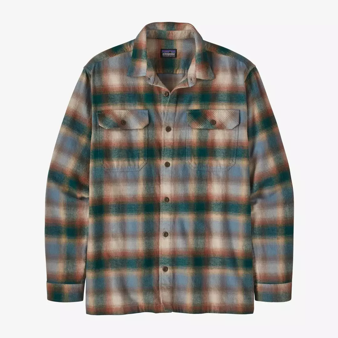 Patagonia Men's Long-Sleeved Organic Cotton Midweight Fjord Flannel Shirt - Northern Lights Plaid: Dark Borealis Green