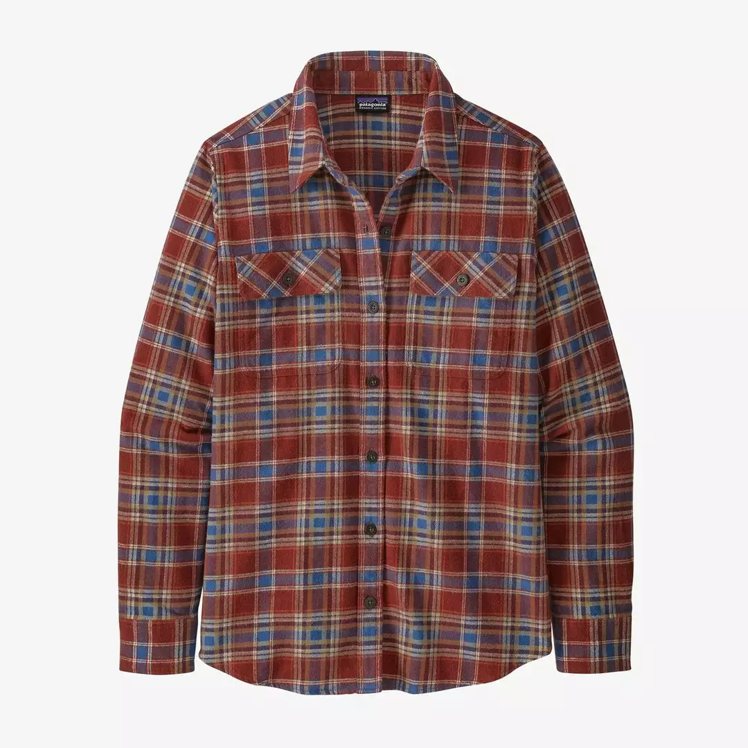 Patagonia Women's Long-Sleeved Organic Cotton Midweight Fjord Flannel Shirt - Ice Fjord: Fox Red